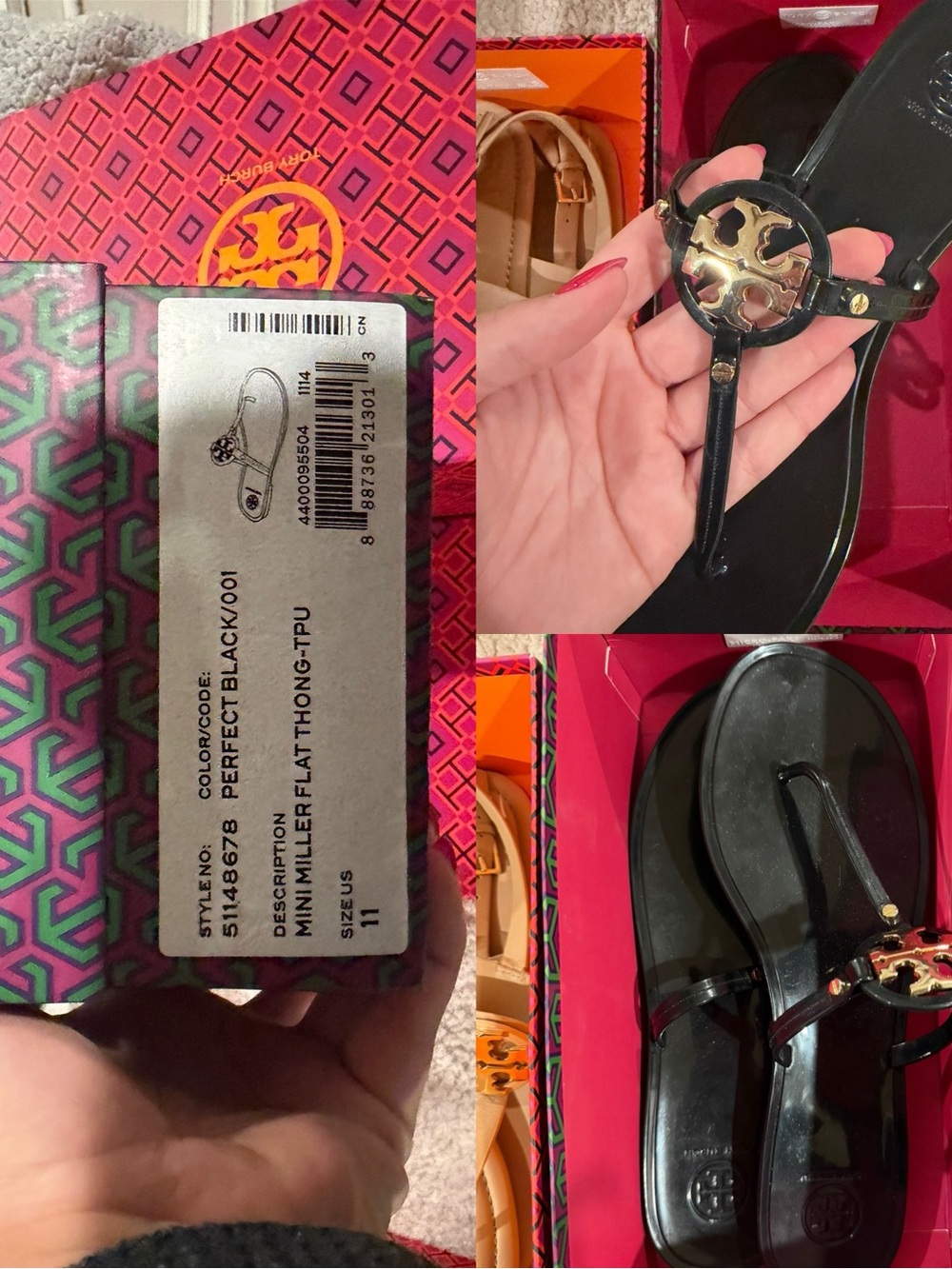 Tory Burch Black Mini Miller T-Strap Sandal with Gold Logo